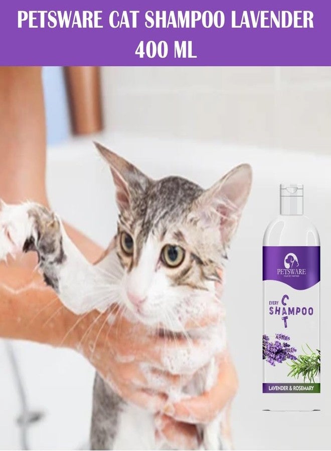 PETSWARE شامبو وبلسم للقطط من بيتسوير ٥ في ١ للقطط الفارسية والقطط الصغيرة وجميع أنواع القطط، مضاد للفطريات، يخفف الحساسية، مضاد للبراغيث والقراد، مرطب، مضاد للبكتيريا، شامبو للقطط | عبوة من قطعتين | ٢٠٠ مل لكل قطعة | (لافندر) - Image 3