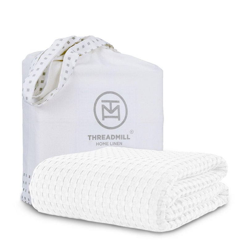 Threadmill Cooling Cotton Waffle Queen Size Blanket Lightweight Summer Blanket for Hot Sleepers Rayon Derived from Bamboo Luxury Throw for Bed Couch Sofa 106 x 92 Inches Whitee - Image 2