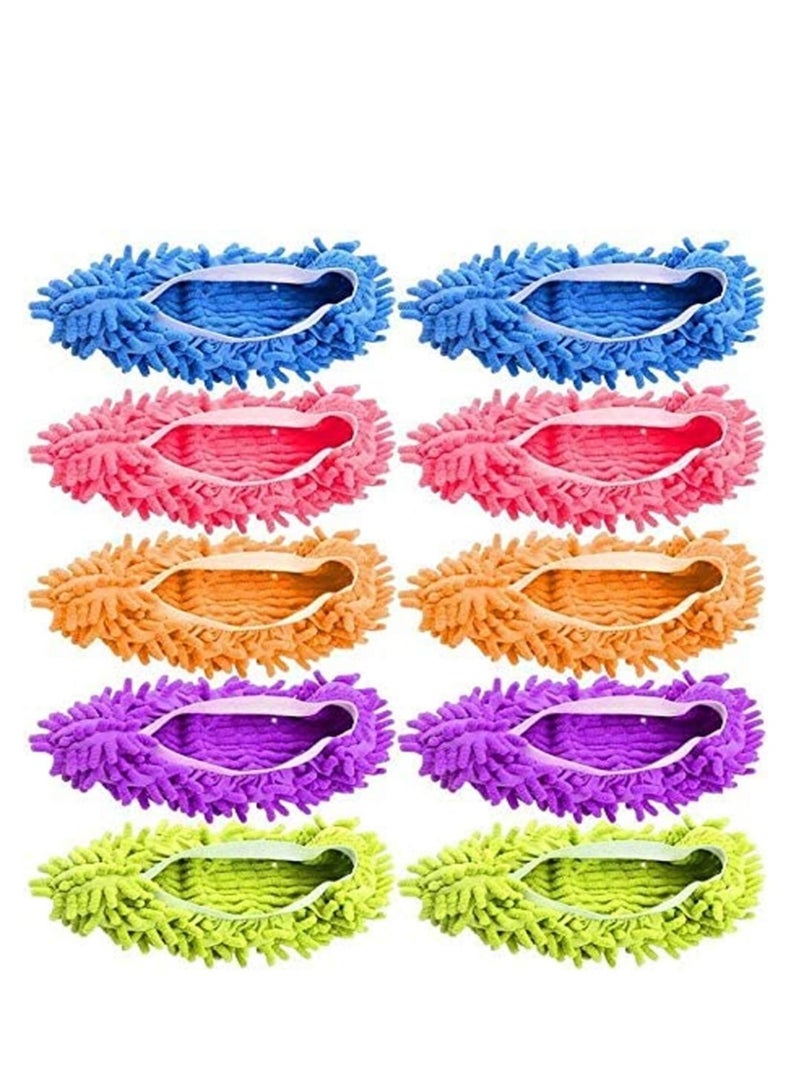 Excefore Mop Slippers Shoes 5 Pairs Microfiber Cleaning House Mop Slippers Floor Cleaning Tools Shoe Cover Soft Washable Reusable Microfiber Foot Socks Floor Cleaning Tools Shoe Cover  - Image 1