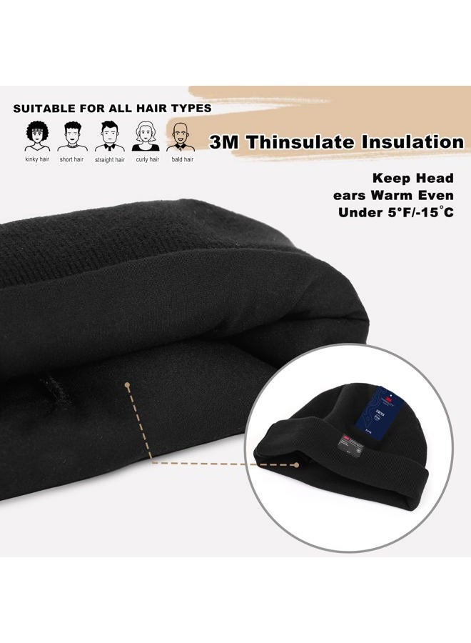 MOREOK Knit Cuffed Beanie Hats for Men Women-3M Thinsulate Winter Snow Ski Warm Skull Hat Cap with Fleece Liner, Black, S-XL - Image 2