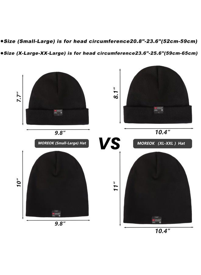 MOREOK Knit Cuffed Beanie Hats for Men Women-3M Thinsulate Winter Snow Ski Warm Skull Hat Cap with Fleece Liner, Black, S-XL - Image 3