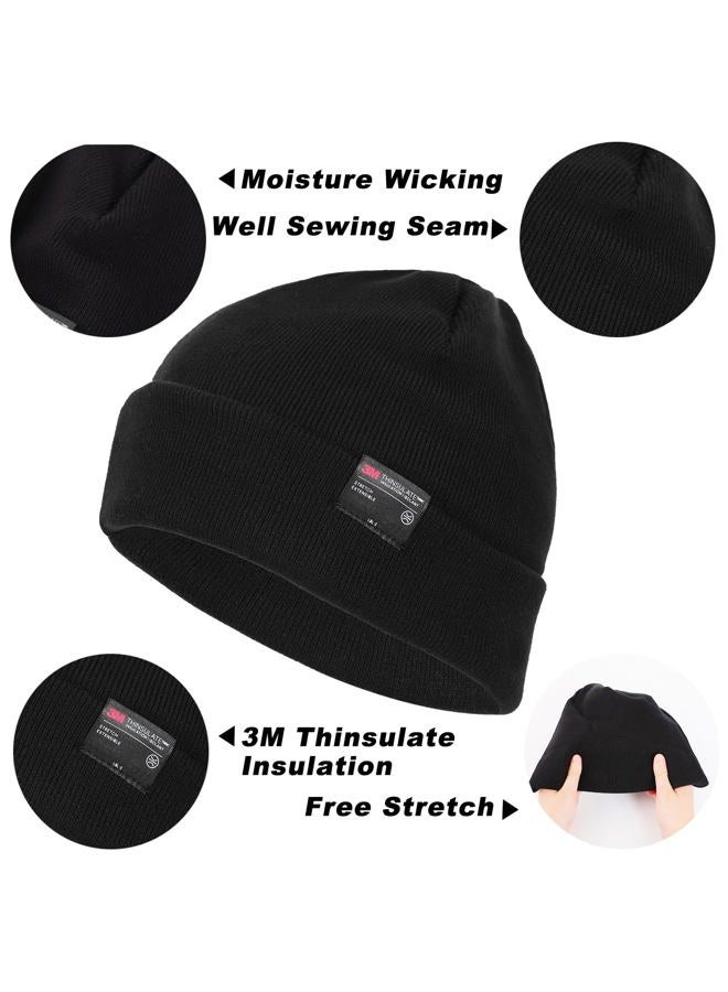 MOREOK Knit Cuffed Beanie Hats for Men Women-3M Thinsulate Winter Snow Ski Warm Skull Hat Cap with Fleece Liner, Black, S-XL - Image 4