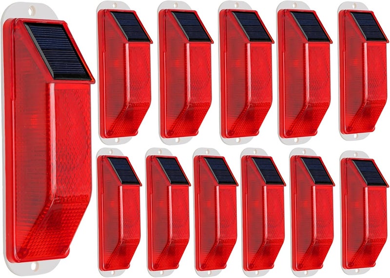 risoon Solar Strobe Warning Light: Sensitive LED Warning Lamp High Bright Waterproof IP65 Flashing Beacon Barricade Construction Safety Traffic Light for Driveways Dock (Red, 12PCS) - Image 1