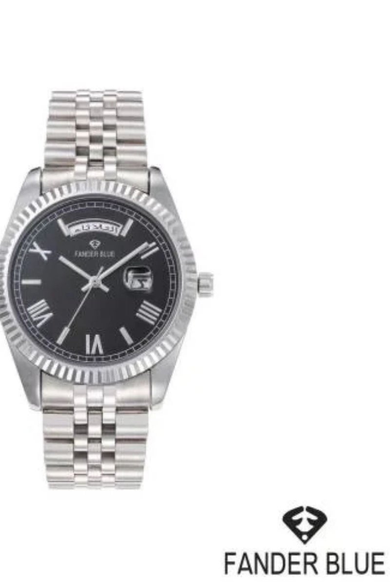 فاندر بلو ساعة فندر بلو رجالي بسير الستيل ميناء اسود