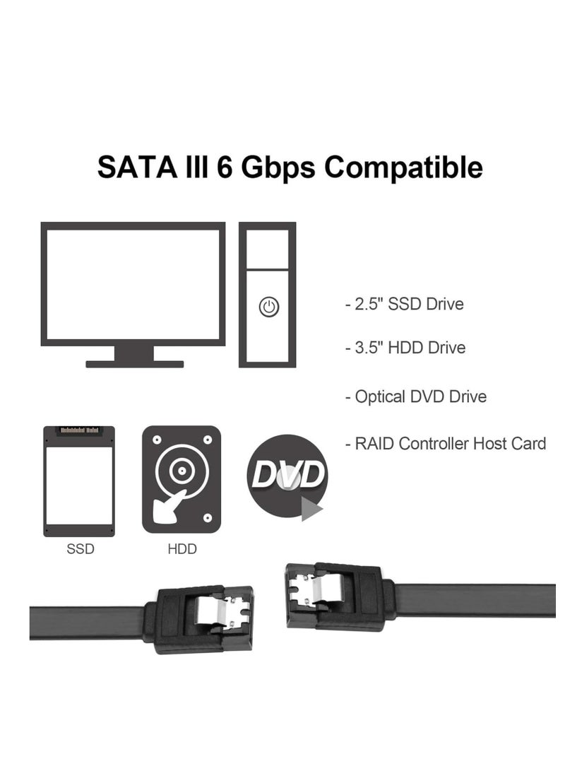 6Gbps SATA III Data Cable with Locking Latch for HDD/SSD, 50cm, Black, 5-Pack - Reliable Performance  Secure Connection - Image 3