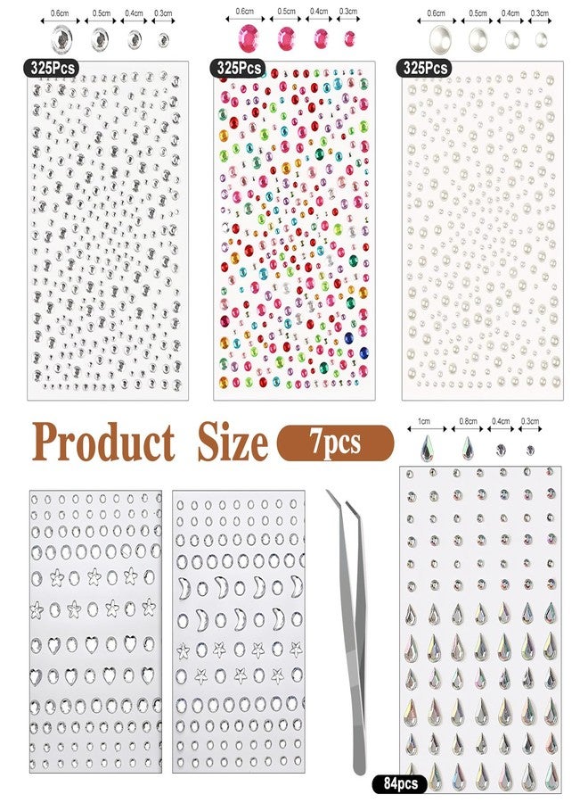 TecoKart® 6 Sheet Hair Stickers for Hair Decoration Face Gems Rhinestones Pearl Stickers Kit for Makeup with Tweezer Self-Adhesive Rhinestone Hair Accessories for Crafts, Nail Art, Clothes Making - Image 2