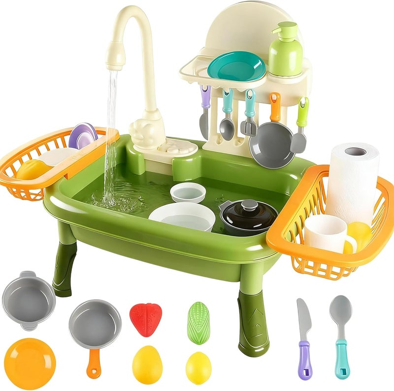 Kids Kitchen Sink Toy with Running Water - 34Pcs Pretend Kitchen Set for Toddlers - Image 1