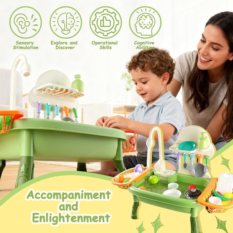 Kids Kitchen Sink Toy with Running Water - 34Pcs Pretend Kitchen Set for Toddlers - Image 2