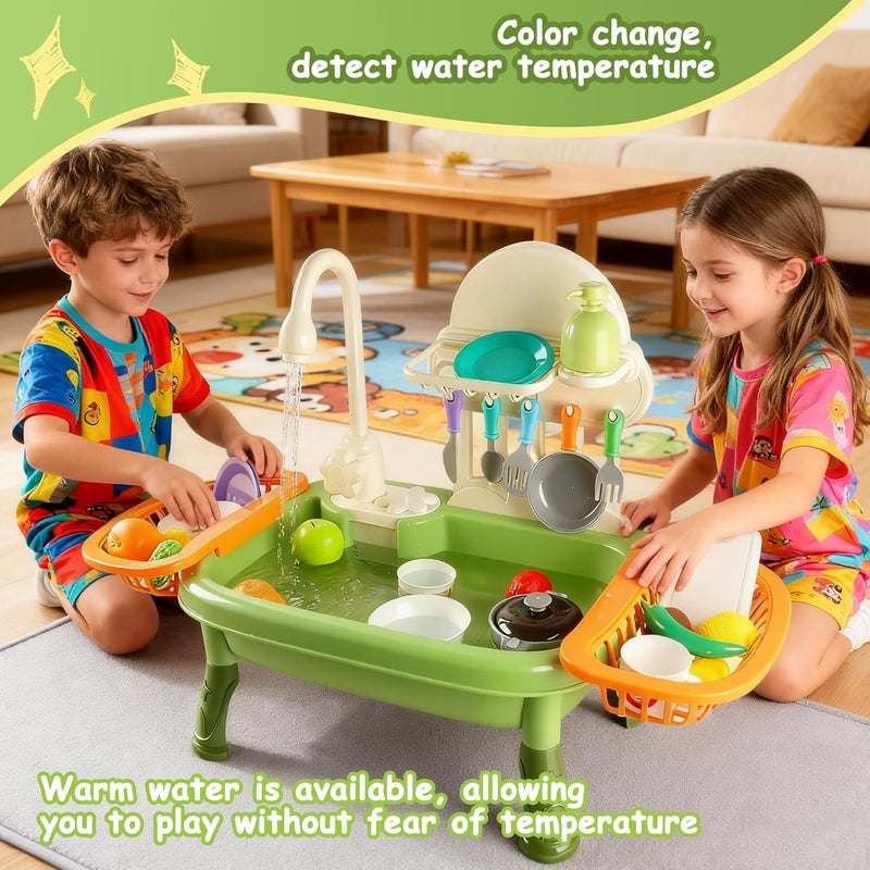 Kids Kitchen Sink Toy with Running Water - 34Pcs Pretend Kitchen Set for Toddlers - Image 4