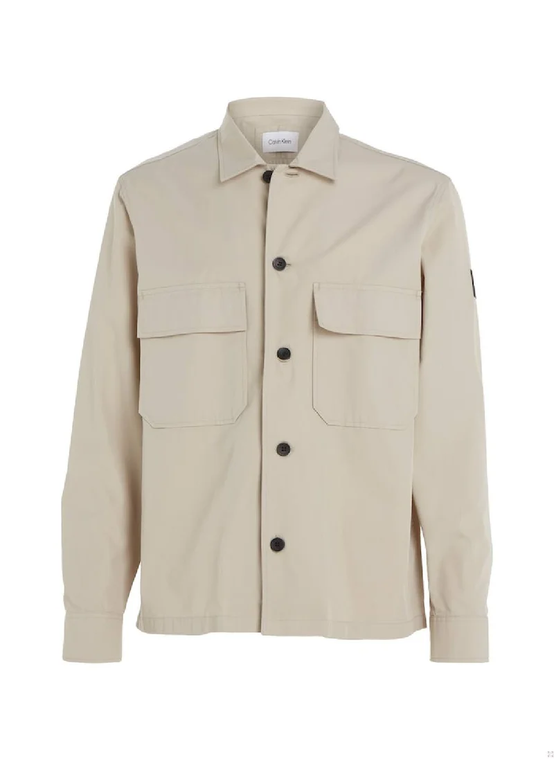 كالفن كلاين Men's Cotton Twill Overshirt, Beige