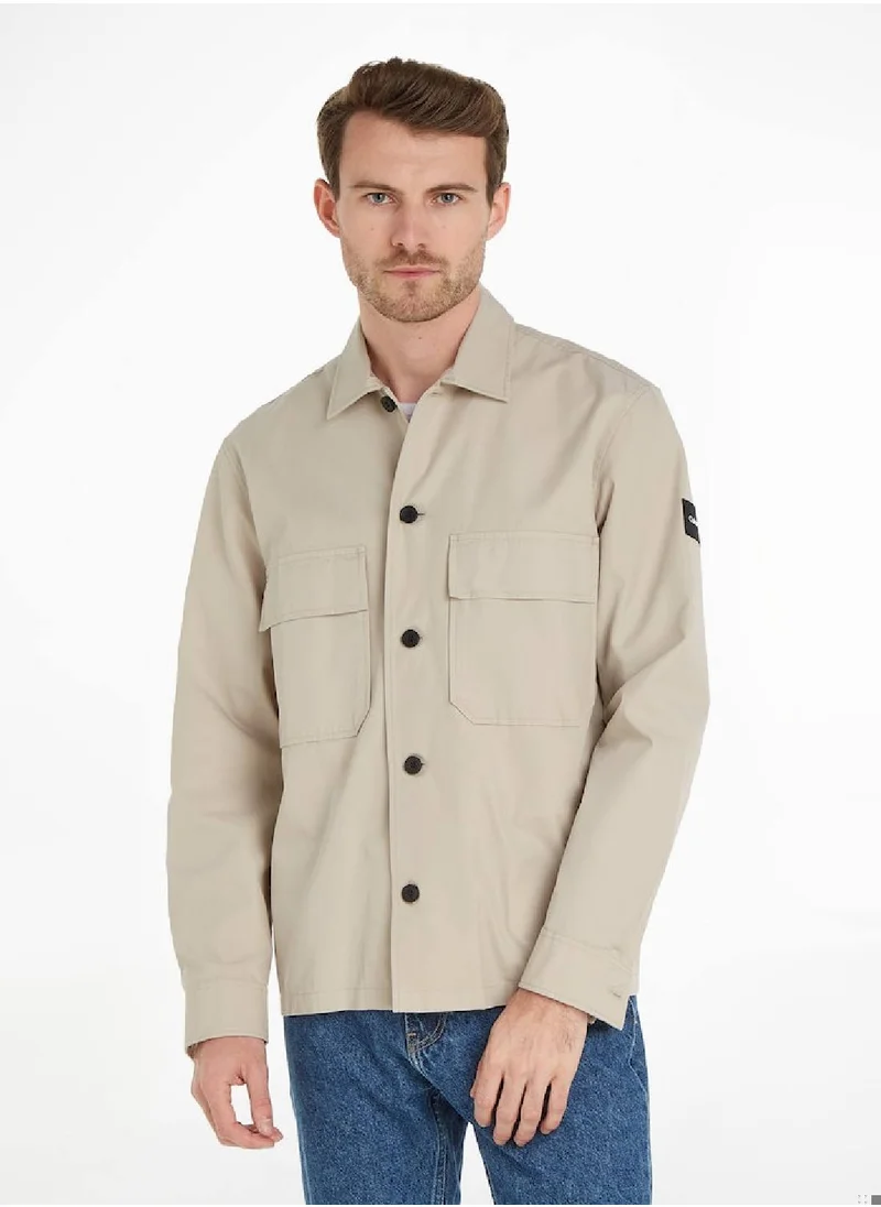 كالفن كلاين Men's Cotton Twill Overshirt, Beige