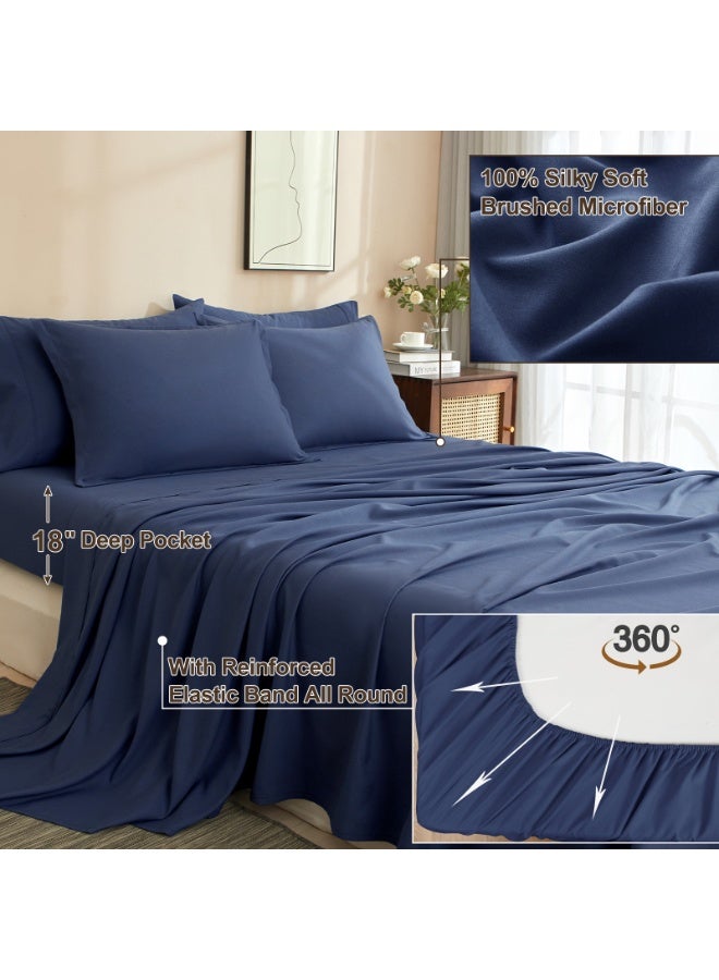 PHF 7 Pieces California King Comforter Set, Lightweight Bed in A Bag - Includes Comforter (264 cm x 244 cm), Flat Sheet (275 cm x 260 cm) and Fitted Sheet (185 cm x 215 cm) with 40cm Deep Pocket, 4 Pillowcases (2pc 50 cm x 90 cm + 2pc 50 cm x 100cm), Navy Blue - Image 5
