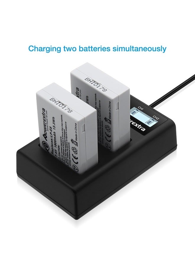 Powerextra LP-E8 2 Pack Compatible with Canon LP E8 Battery and Smart LCD Display Dual USB Charger for Rebel T3i T2i T4i T5i 600D 550D 650D 700D Kiss X5 X4 Kiss X6 Digital Camera - Image 4