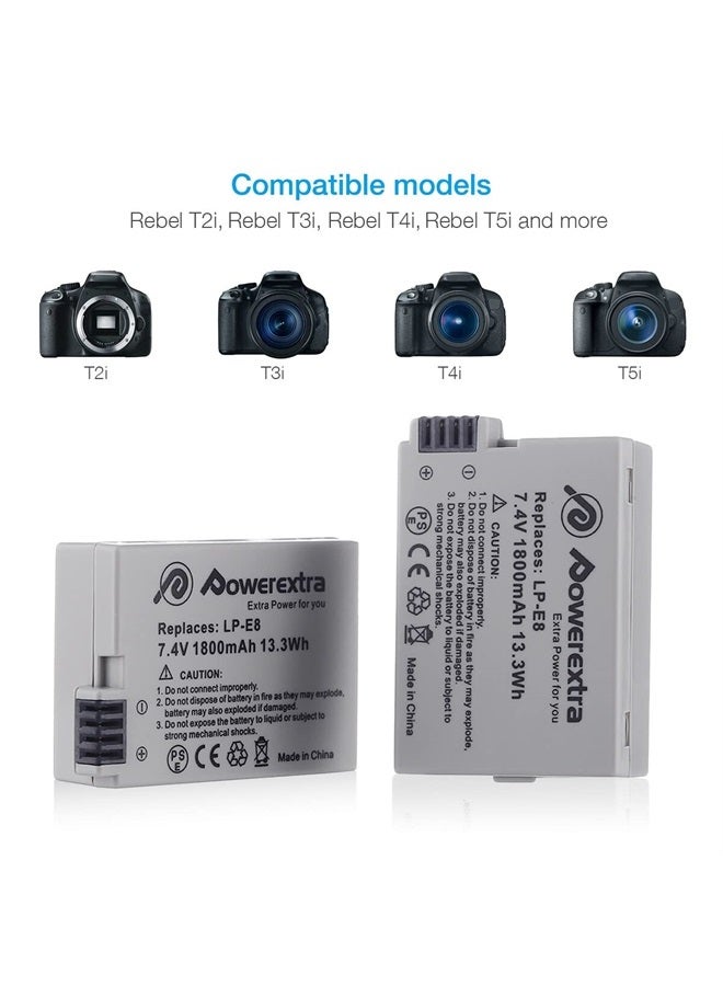 Powerextra LP-E8 2 Pack Compatible with Canon LP E8 Battery and Smart LCD Display Dual USB Charger for Rebel T3i T2i T4i T5i 600D 550D 650D 700D Kiss X5 X4 Kiss X6 Digital Camera - Image 5