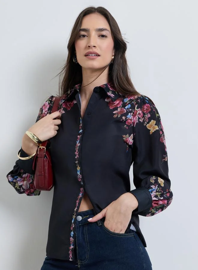 Black Floral Long Sleeve Shirt