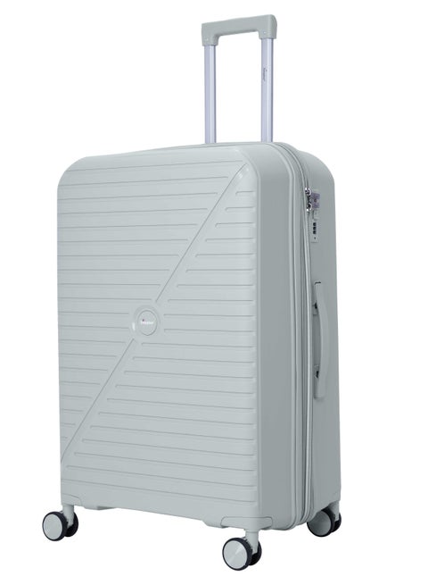 Unisex Expandable Hard Case Luggage Lightweight PP Fashion Trolley Luggage with 4 Double Spinner Wheel and Safe Zippers KH1006-Silver