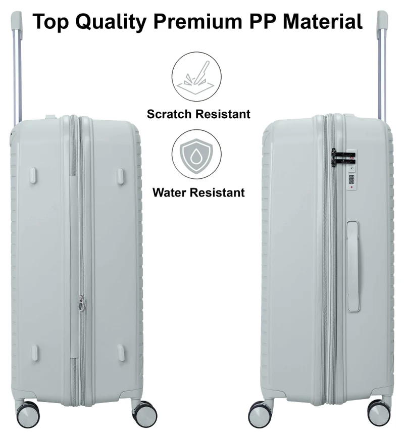 SENATOR 28 Unisex Expandable Hard Case Luggage Lightweight PP Fashion Trolley Luggage with 4 Double Spinner Wheel and Safe Zippers KH1006-Silver  | Best Price UAE