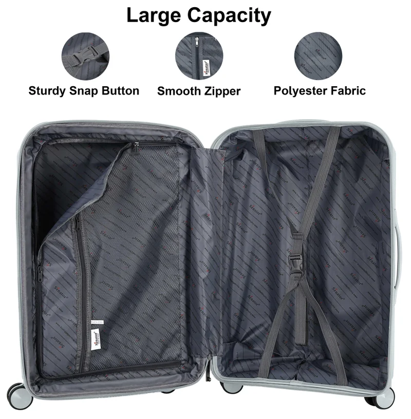 SENATOR 28 Unisex Expandable Hard Case Luggage Lightweight PP Fashion Trolley Luggage with 4 Double Spinner Wheel and Safe Zippers KH1006-Silver  | Best Price UAE