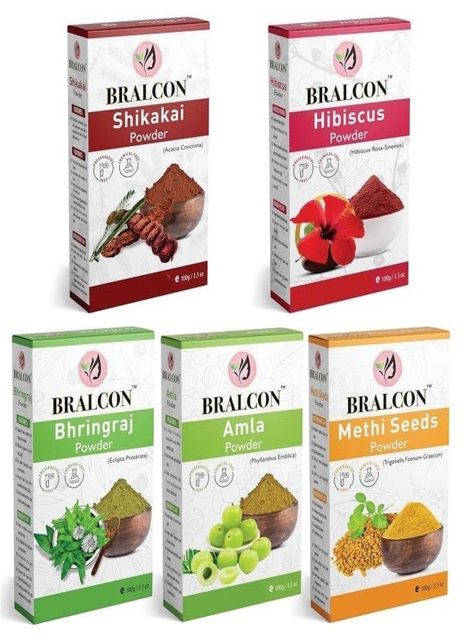 BRALCON Methi, Amla, Shikakai, Bhringraj, Hibiscus Powder Combo for Face and Hair | Pack of 5 | 500gm - Image 2