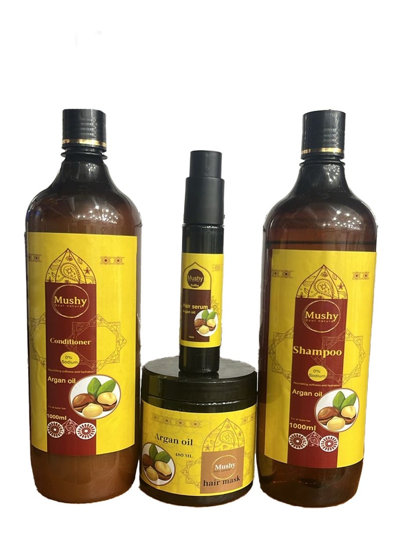 مجموعة العناية بالشعر بالأرغان 500 مل شامبو وبلسم ومسك للشعر وسيرام