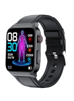 Generic E500 Smart Watch ECG PPG HRV PTT Blood Glucose Blood Pressure Body Temperature Monitor IP68 Waterproof Smartwatch Men (Black Leather Strap)  - Image 1