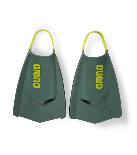 Arena Unisex Adult Powerfin Pro II Swim Training Fins Men and Women Silicone Short Blade Flippers Left/Right Customized, Sage/Arctic Lime, Size 11-12 - Image 1