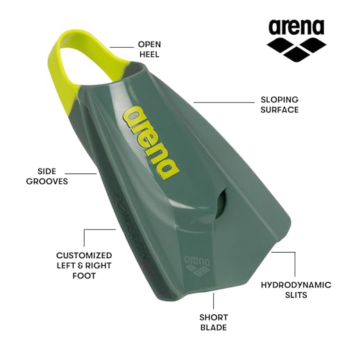 Arena Unisex Adult Powerfin Pro II Swim Training Fins Men and Women Silicone Short Blade Flippers Left/Right Customized, Sage/Arctic Lime, Size 11-12 - Image 2