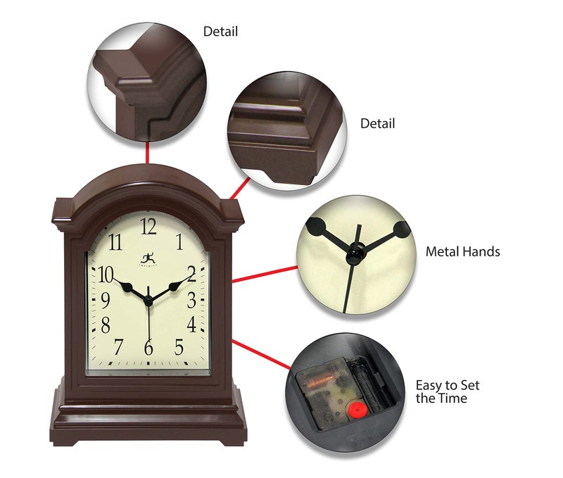 Infinity Instruments Brown Antique Grandfather Tabletop Clock 9 x 6 Mantle Tabletop Clock Mini Desktop Table Mantel Decor Vintage Living Room Decor - Image 5