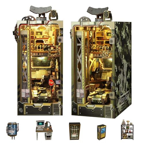 Flever Dollhouse DIY Book Nook Miniature Kit DIY Booknook Bookshelf Insert Decor 3D Wooden Booknook Miniature Kit for Creative Assembled Bookends Military Base - Image 1