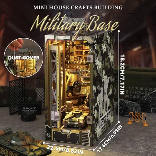 Flever Dollhouse DIY Book Nook Miniature Kit DIY Booknook Bookshelf Insert Decor 3D Wooden Booknook Miniature Kit for Creative Assembled Bookends Military Base - Image 5