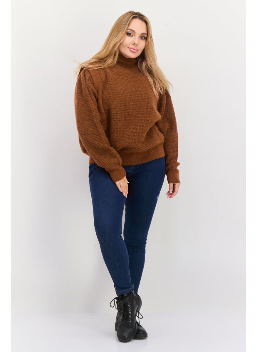 BOSS Women High Neck Textured Sweater, Rust  - Image 4