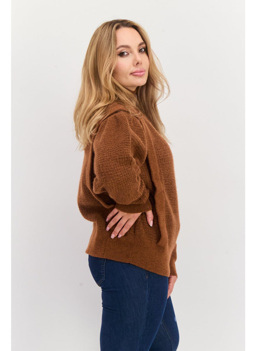 BOSS Women High Neck Textured Sweater, Rust  - Image 3
