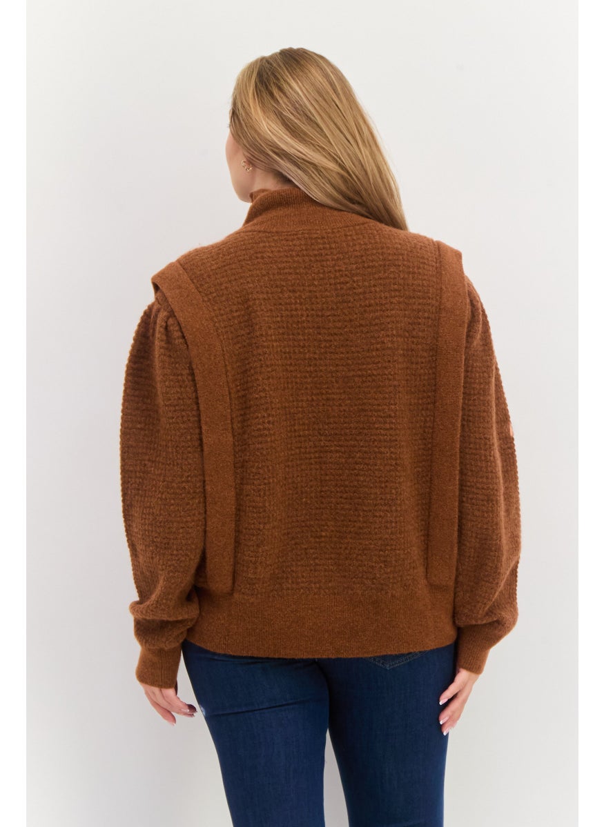 BOSS Women High Neck Textured Sweater, Rust  - Image 2