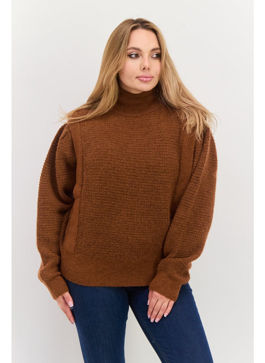 BOSS Women High Neck Textured Sweater, Rust  - Image 1