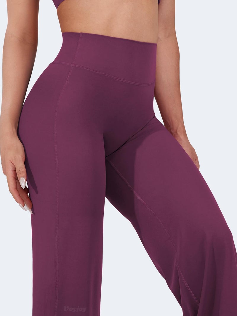 VOYJOY Straight Leggings Bottoms Wide Leg Pants for Women 29"/ 31.5"/33"/35" High Waist Stretch Casual Sweatpants Black Cherry - Image 2