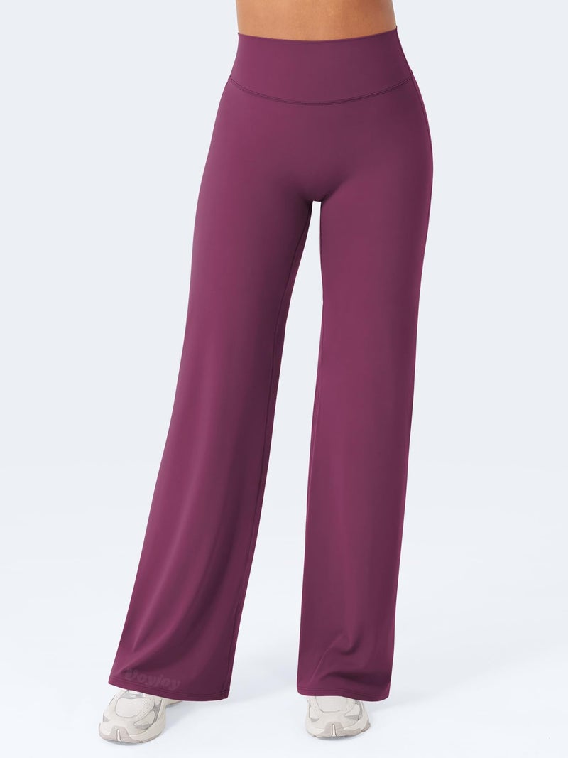 VOYJOY Straight Leggings Bottoms Wide Leg Pants for Women 29"/ 31.5"/33"/35" High Waist Stretch Casual Sweatpants Black Cherry - Image 5
