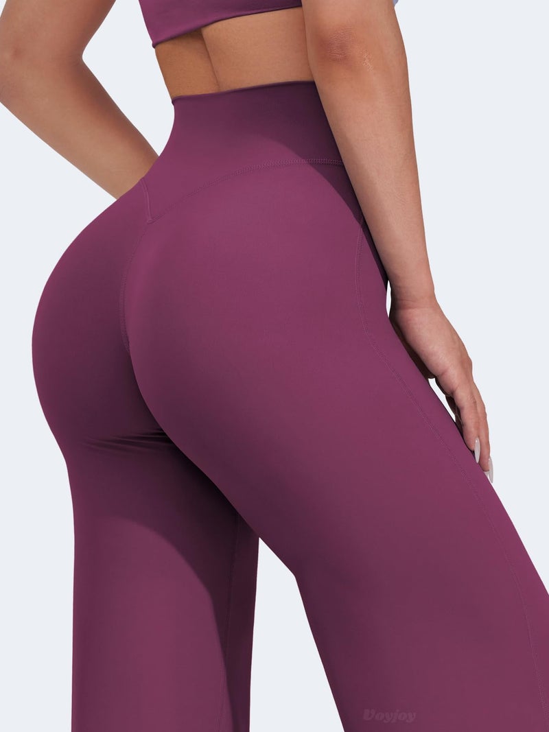 VOYJOY Straight Leggings Bottoms Wide Leg Pants for Women 29"/ 31.5"/33"/35" High Waist Stretch Casual Sweatpants Black Cherry - Image 3