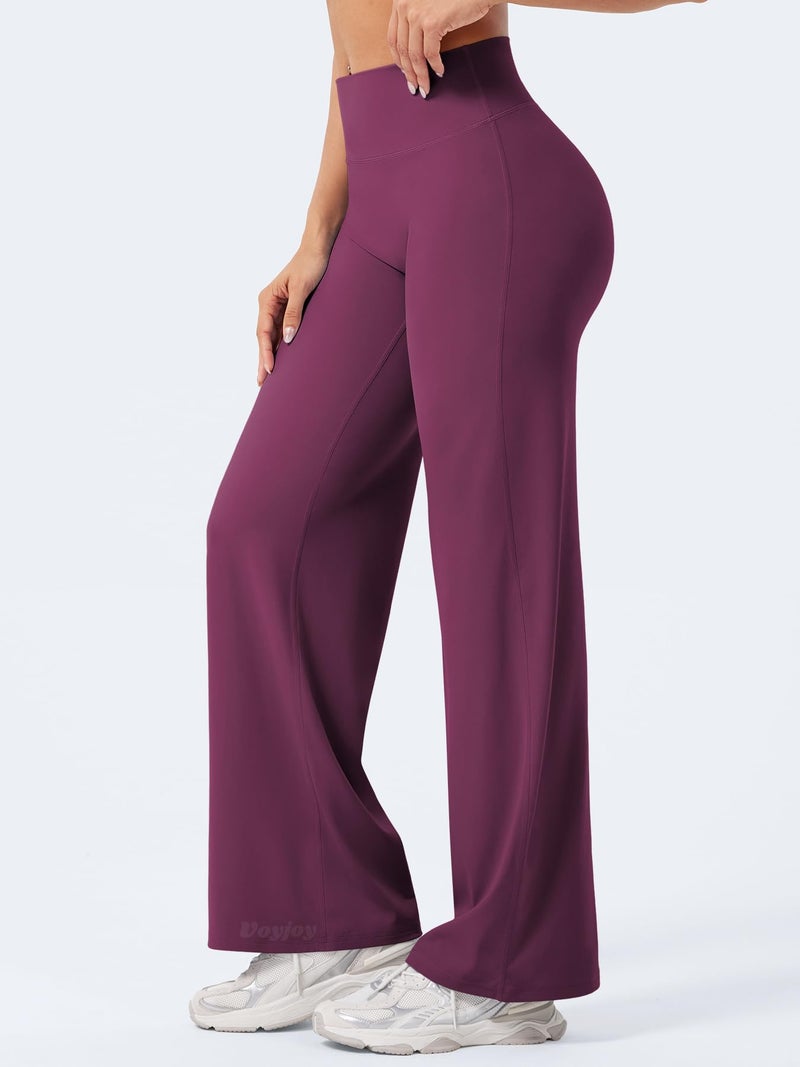 VOYJOY Straight Leggings Bottoms Wide Leg Pants for Women 29"/ 31.5"/33"/35" High Waist Stretch Casual Sweatpants Black Cherry - Image 4