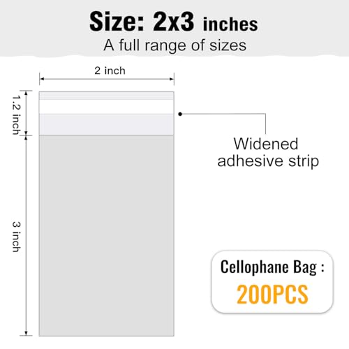 COQOFA 2x3 inch 200Pcs Clear Cellophane Bags Self Adhesive Cookie Candy Bags Resealable Self Sealing Plastic Cello Small Treat Mini Gift Packaging - Image 2