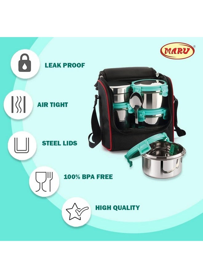 MARU طقم صندوق غداء مارُو من الفولاذ المقاوم للصدأ مكون من 5 قطع مع حقيبة معزولة - 4 أقسام متعددة الحاويات، 3 حاويات كبيرة - 250 مل *2 + 350 مل، 1 دبا صغيرة للصلصة و1 كوب 400 مل. مثالي للأطفال والبالغين. - Image 3