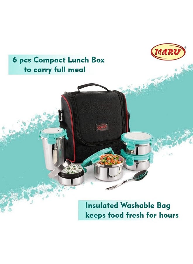 MARU طقم صندوق غداء مارُو من الفولاذ المقاوم للصدأ مكون من 5 قطع مع حقيبة معزولة - 4 أقسام متعددة الحاويات، 3 حاويات كبيرة - 250 مل *2 + 350 مل، 1 دبا صغيرة للصلصة و1 كوب 400 مل. مثالي للأطفال والبالغين. - Image 4