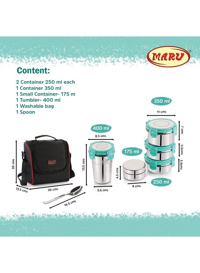 MARU طقم صندوق غداء مارُو من الفولاذ المقاوم للصدأ مكون من 5 قطع مع حقيبة معزولة - 4 أقسام متعددة الحاويات، 3 حاويات كبيرة - 250 مل *2 + 350 مل، 1 دبا صغيرة للصلصة و1 كوب 400 مل. مثالي للأطفال والبالغين. - Image 2
