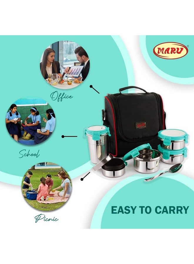 MARU طقم صندوق غداء مارُو من الفولاذ المقاوم للصدأ مكون من 5 قطع مع حقيبة معزولة - 4 أقسام متعددة الحاويات، 3 حاويات كبيرة - 250 مل *2 + 350 مل، 1 دبا صغيرة للصلصة و1 كوب 400 مل. مثالي للأطفال والبالغين. - Image 5