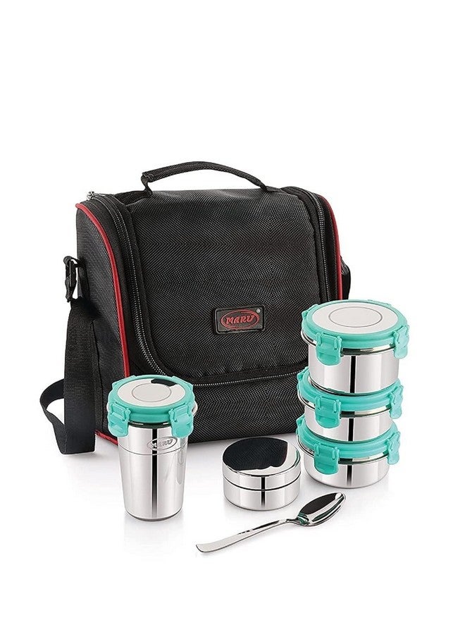 MARU طقم صندوق غداء مارُو من الفولاذ المقاوم للصدأ مكون من 5 قطع مع حقيبة معزولة - 4 أقسام متعددة الحاويات، 3 حاويات كبيرة - 250 مل *2 + 350 مل، 1 دبا صغيرة للصلصة و1 كوب 400 مل. مثالي للأطفال والبالغين. - Image 1