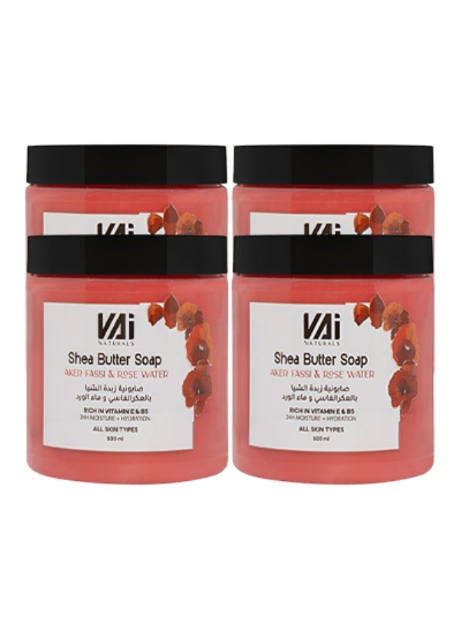 VAI 4 Pieces Shea Butter Soap Aker Fassi And Rose Water Rich In Vitamin E And B5 24 Hours Moisture And Hydration All Skin Types 500ml - Image 1