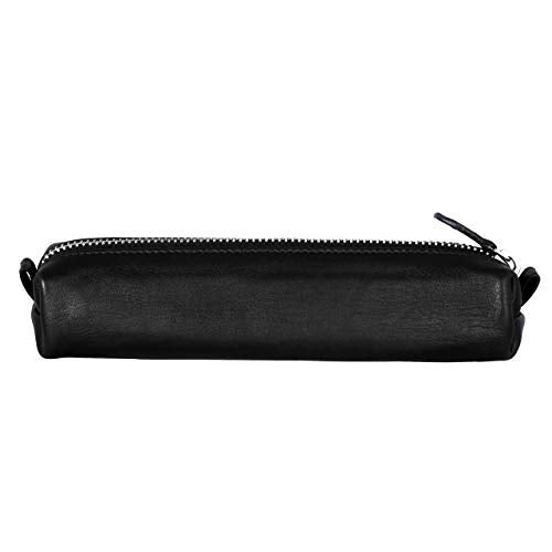 DiLoro Leather Zippered Fountain Ballpoint Rollerball Pens and Pencils Case Holder Pouch Genuine Full Grain Soft Nappa Leather (Black) - Image 2