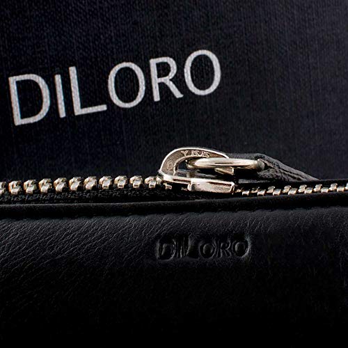 DiLoro Leather Zippered Fountain Ballpoint Rollerball Pens and Pencils Case Holder Pouch Genuine Full Grain Soft Nappa Leather (Black) - Image 5
