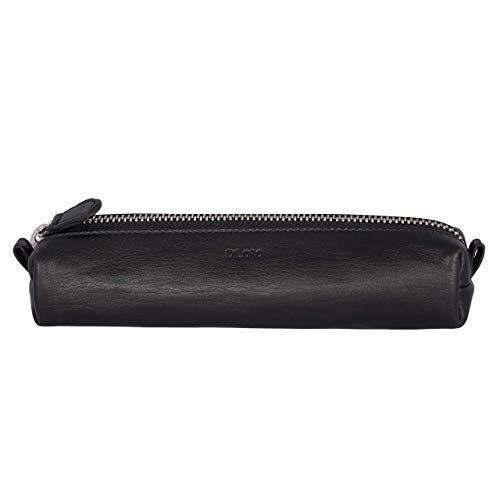 DiLoro Leather Zippered Fountain Ballpoint Rollerball Pens and Pencils Case Holder Pouch Genuine Full Grain Soft Nappa Leather (Black) - Image 1