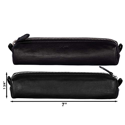 DiLoro Leather Zippered Fountain Ballpoint Rollerball Pens and Pencils Case Holder Pouch Genuine Full Grain Soft Nappa Leather (Black) - Image 3