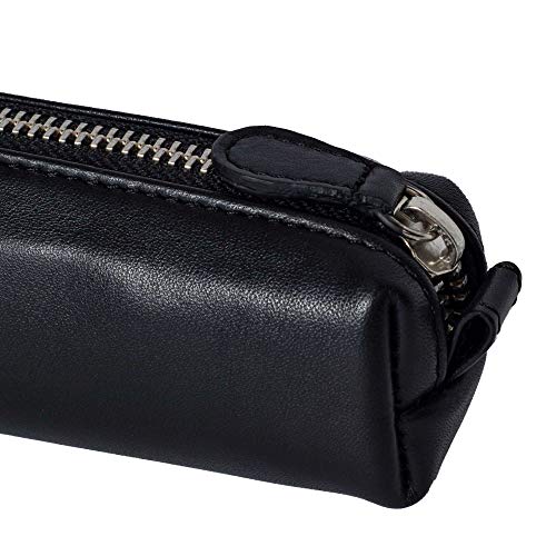DiLoro Leather Zippered Fountain Ballpoint Rollerball Pens and Pencils Case Holder Pouch Genuine Full Grain Soft Nappa Leather (Black) - Image 4